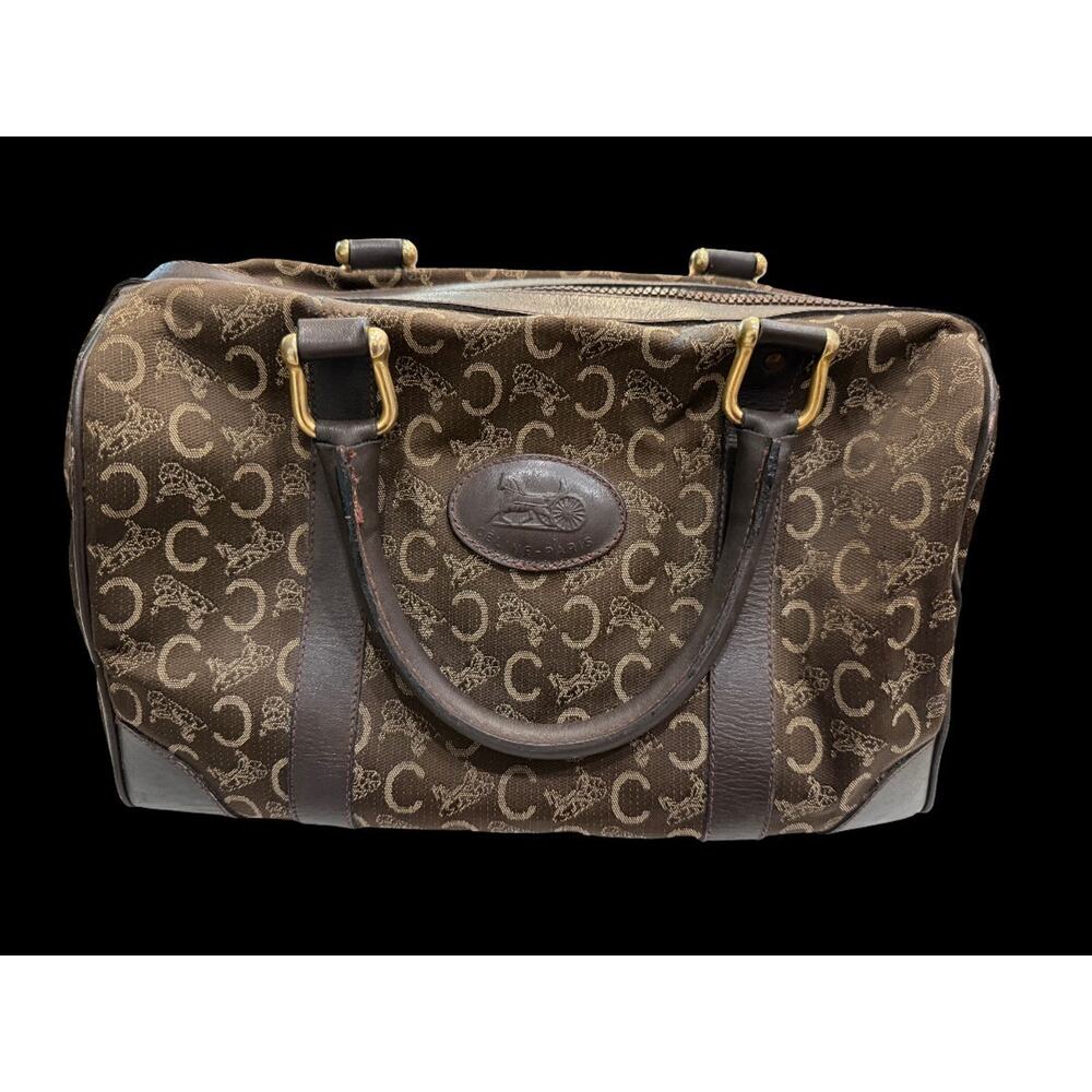CELINE Vintage Macadam Sulky Boston Bag Brown Canvas Leather Purse | COA